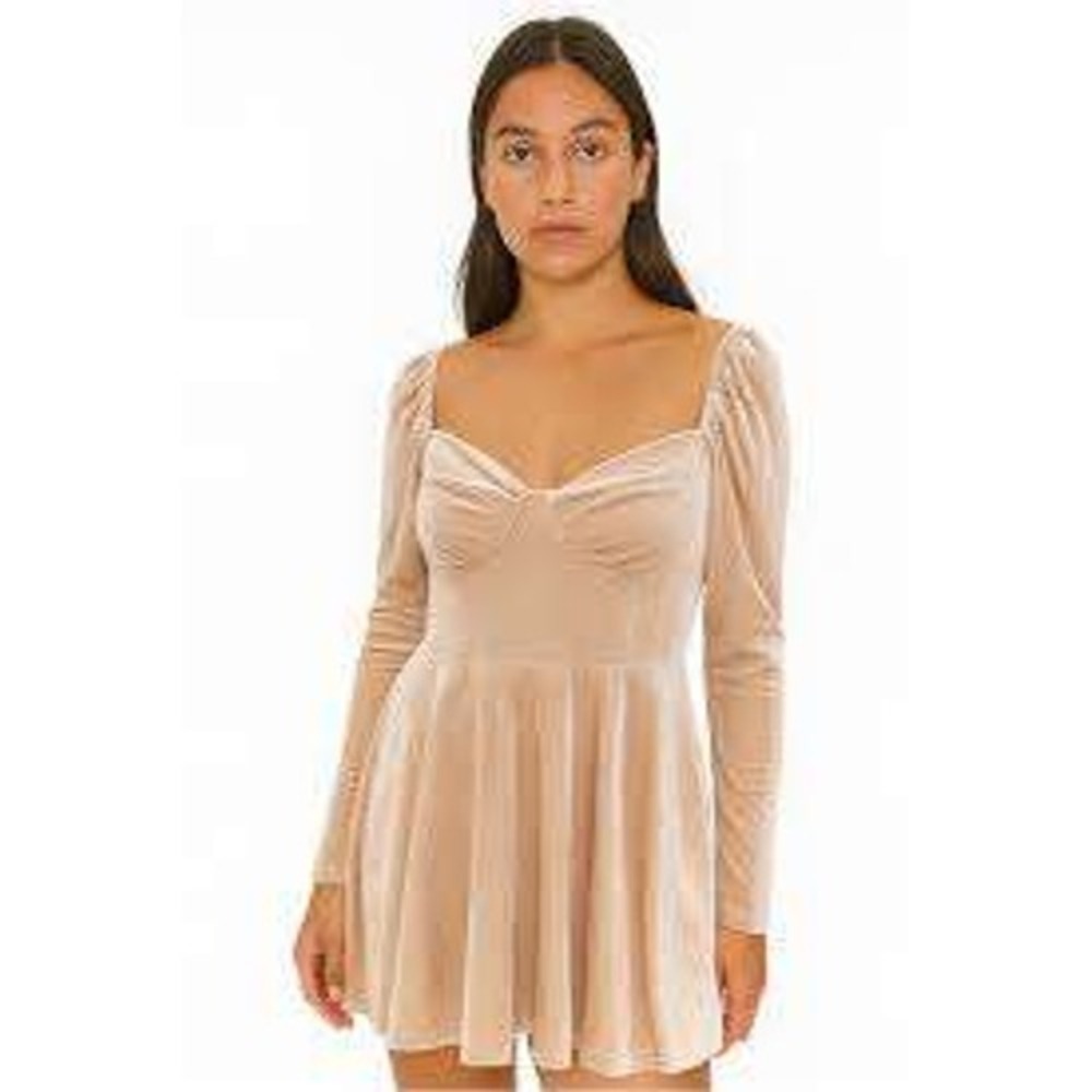 Forever 21 Cream Velvet Bustier Skater Mini Dress Long Sleeve NWT Large